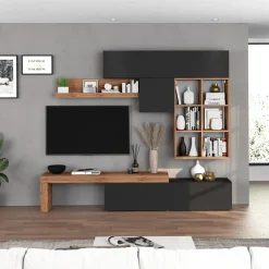 Parete attrezzata 270x200h cm antracite rovere Block 4