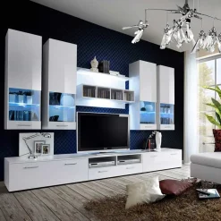 Parete attrezzata 303x190h cm bianco opaco e lucido Baltimora Gihome®