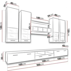 Parete attrezzata 303x190h cm bianco opaco e lucido Baltimora Gihome®