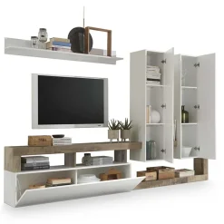 Parete attrezzata 277x200h cm bianco lucido pero soggiorno Invictus