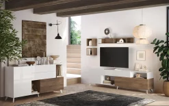 Parete attrezzata 241x176h cm bianco lucido rovere scuro Witty