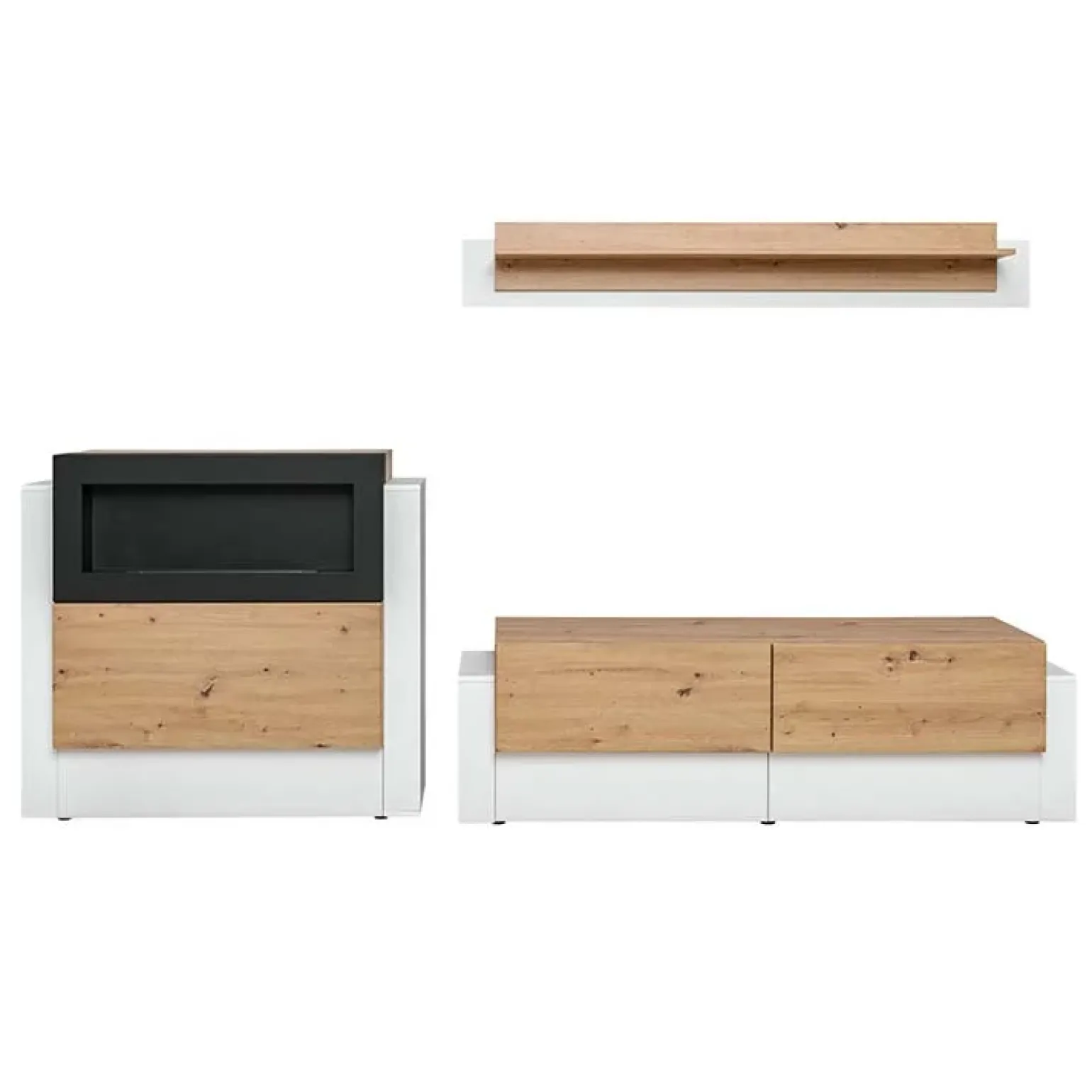 Parete attrezzata 290x175h cm con biocamino bianco rovere Arcadia Gihome®