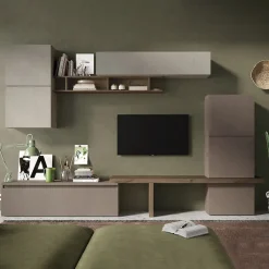 Parete attrezzata 320x195h cm  design moderno tortora rovere marrone bronzo Sunset 19