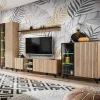Parete attrezzata 340x192h cm moderna noce con stampa nera Mendes 2