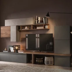 Parete attrezzata 300x195h cm moderna rovere ossido tortora Sunset 46