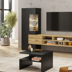 Parete attrezzata 270x143h cm moderna nero rovere chiaro Maserati