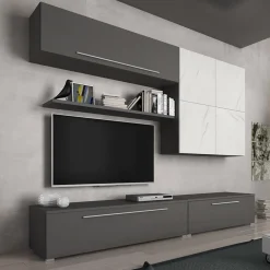 Parete attrezzata 268x209h cm moderna bianco marmo grafite Power