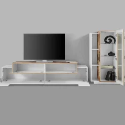 Parete attrezzata 290x121h cm moderna bianco lucido acero Milos Gihome®