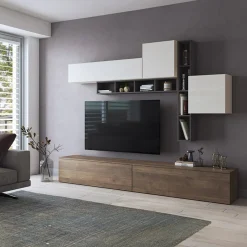 Parete attrezzata 258x200h cm moderna soggiorno noce bianco Bellon