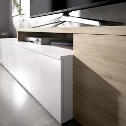 Parete attrezzata 201x155h cm moderna rovere naturale bianco lucido Gomer