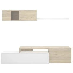 Parete attrezzata 201x155h cm moderna rovere naturale bianco lucido Gomer