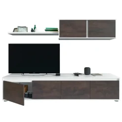 Parete attrezzata 200x145h cm  moderna soggiorno bianco opaco ossido Itaca