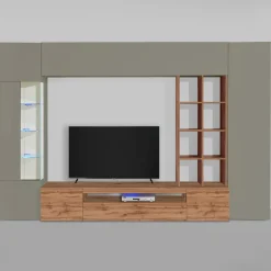 Parete attrezzata 290x190h cm moderna tortora rovere Zenith