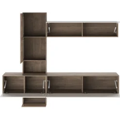 Parete attrezzata 240x196h cm moderna noce bianco spatolato Marlie