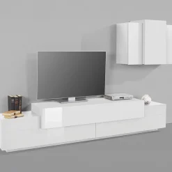 Parete attrezzata 240x180h cm moderna bianco lucido Milos Gihome®