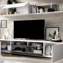 Parete attrezzata 200x140h cm moderna bianco lucido grafite Isador