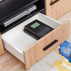 Parete attrezzata 310x190h cm moderna rovere nero opaco York Gihome®