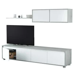Parete attrezzata 200x145h cm moderna soggiorno bianco cemento Itaca
