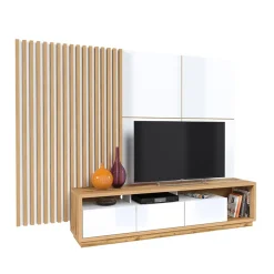 Parete attrezzata 251x196h cm moderna bianco lucido rovere Favorita