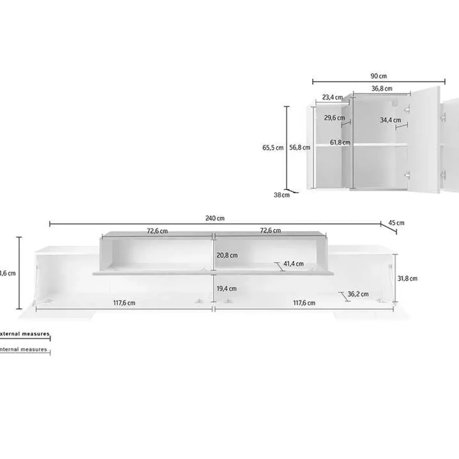 Parete attrezzata 240x180h cm moderna bianco pero Milos Gihome®