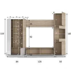 Parete attrezzata 260x185h cm soggiorno rovere bianco lucido Gary