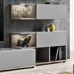 Parete attrezzata 240x150h cm soggiorno quercia grigio Oviedo Gihome®