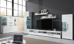 Parete attrezzata 350x170h cm soggiorno bianco lucido Frisk