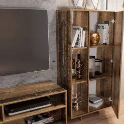 Parete attrezzata 260x185h cm soggiorno legno vecchio antico West Gihome®