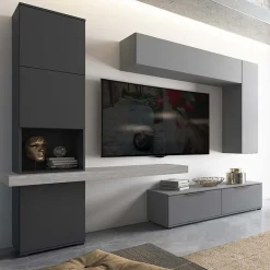 Parete attrezzata 280x207h cm soggiorno grigio antracite Universe