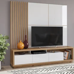 Parete attrezzata 200x196h cm soggiorno bianco lucido rovere Favorita