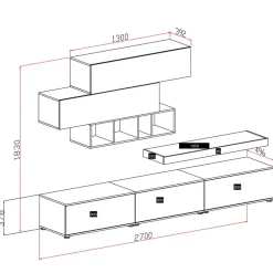Parete attrezzata 270x183h cm soggiorno rovere antracite America Gihome®
