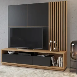 Parete attrezzata 200x196h cm soggiorno rovere nero Favorita