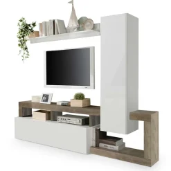 Parete attrezzata 219x200h cm soggiorno bianco lucido pero Invictus 2