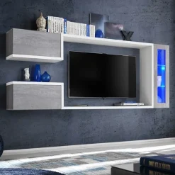 Parete attrezzata 230x95h cm soggiorno bianco cemento Almada Gihome®