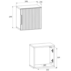 Pensile bagno sospeso 35x35h cm cannettato 1 anta quercia antracite Limpid
