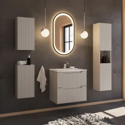 Pensile bagno sospeso 20x57h cm cannettato 1 anta beige Cleany