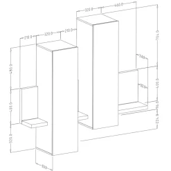 Pensile 152x142h cm per parete attrezzata con mensola nero opaco Megan Gihome®