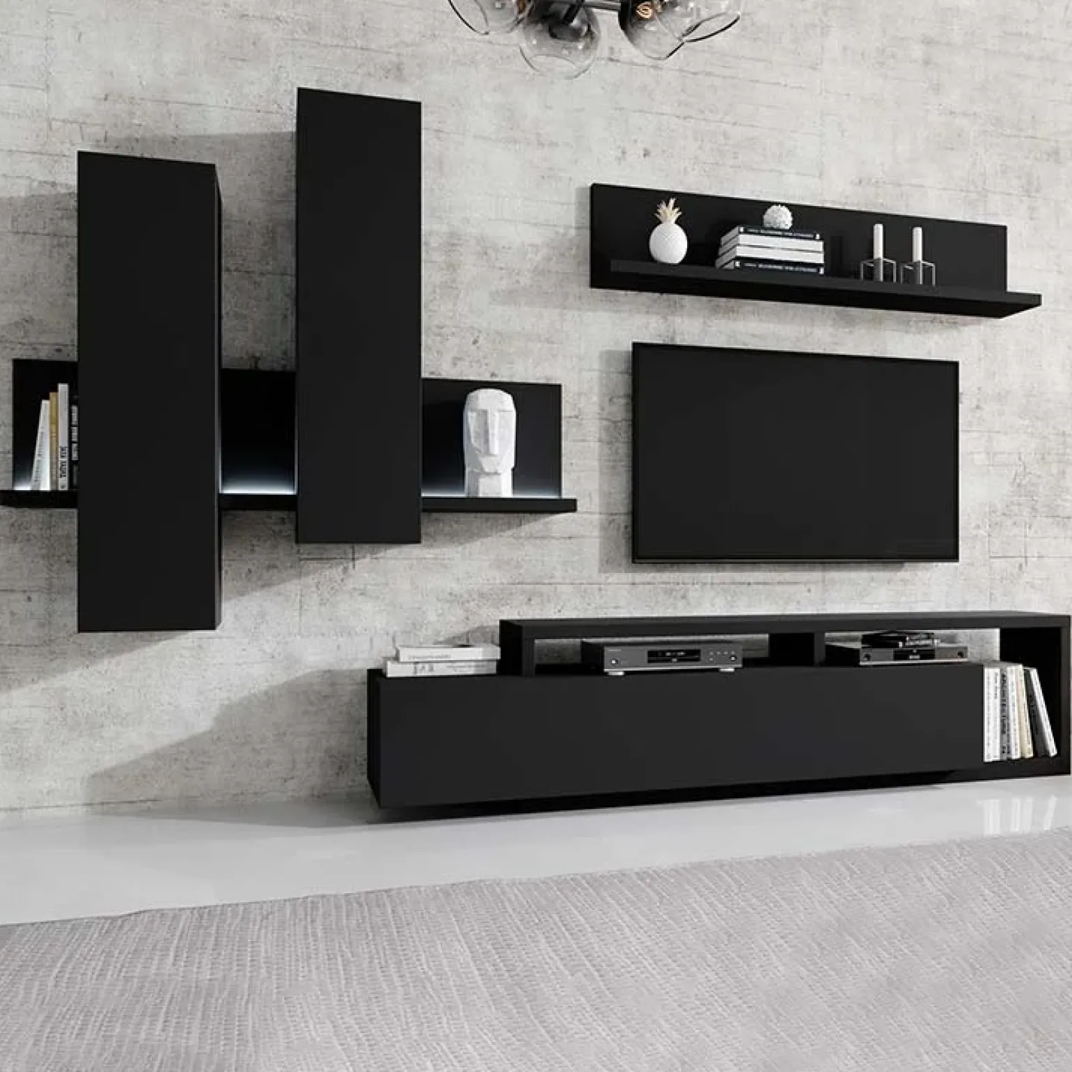 Pensile 152x142h cm per parete attrezzata con mensola nero opaco Megan Gihome®