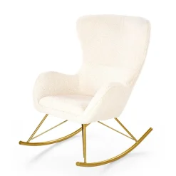Poltrona a dondolo relax imbottita in tessuto panna oro Spitz