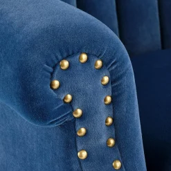 Poltrona classica relax imbottita in velluto blu Mazia