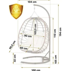 Poltrona da giardino a dondolo sospesa con cuscini beige Breeze