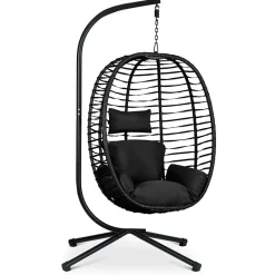 Poltrona da giardino a dondolo sospesa con cuscini nera Swing