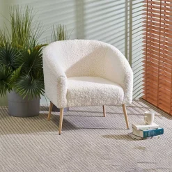 Poltrona design a pozzetto tessuto bouclè bianco crema legno Alaska