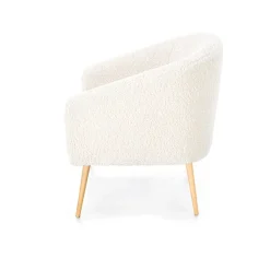 Poltrona design a pozzetto tessuto bouclè bianco crema legno Alaska