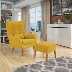 Poltrona design imbottita in tessuto giallo senape Soffio