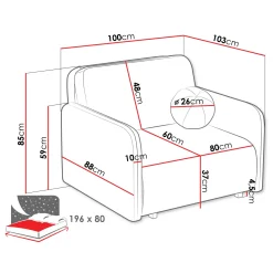 Poltrona divano letto 100x103 cm con contenitore e cuscino tessuto velo panna Reposa