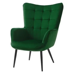 Poltrona imbottita con poggiapiedi in velluto verde Siena