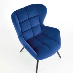 Poltrona imbottita in tessuto velluto blu nero Polly