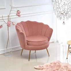 Poltrona imbottita moderna in velluto rosa antico oro Gabriella