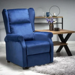 Poltrona reclinabile imbottita in velluto blu Cassiopea